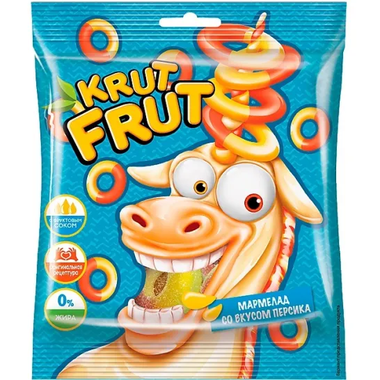 Жевательный мармелад KRUT FRUT Колечки со вкусом персика 70 гр. КДВ